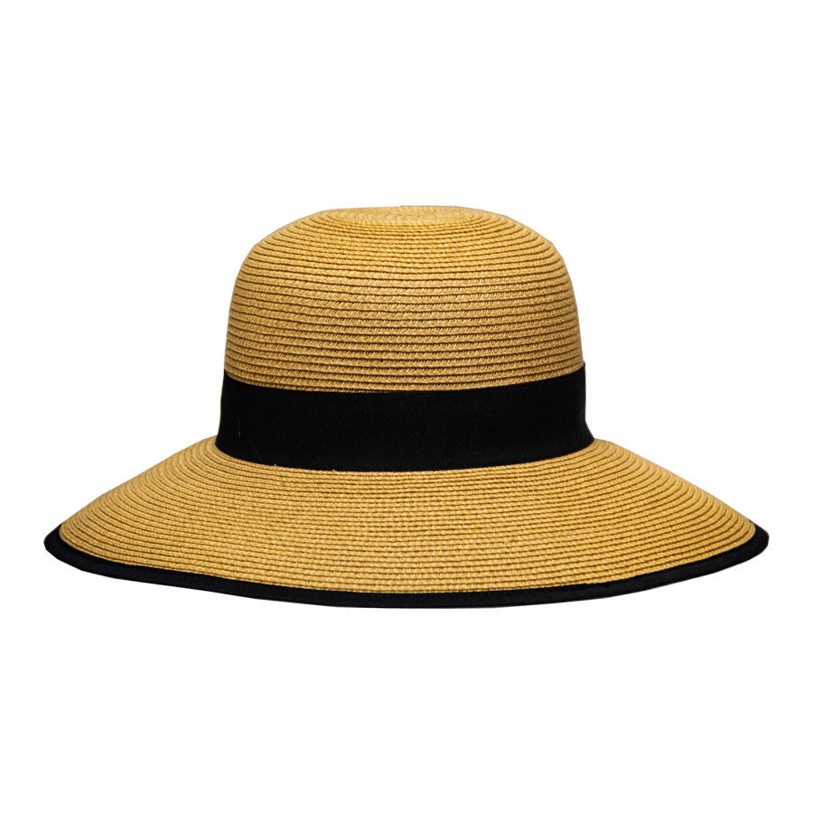 Women Flat Brim Straw Hat Panama Sun Hat Simple Contrast Beach